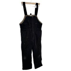 Key Apparel Men’s Work Overalls Black Medium Reg Lined Bibs Style 279.01 Stained